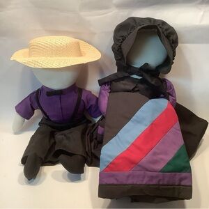 Vintage Plain Folks Amish Dolls Pennsylvania Dutch Women With Quilt 20” Man 16”